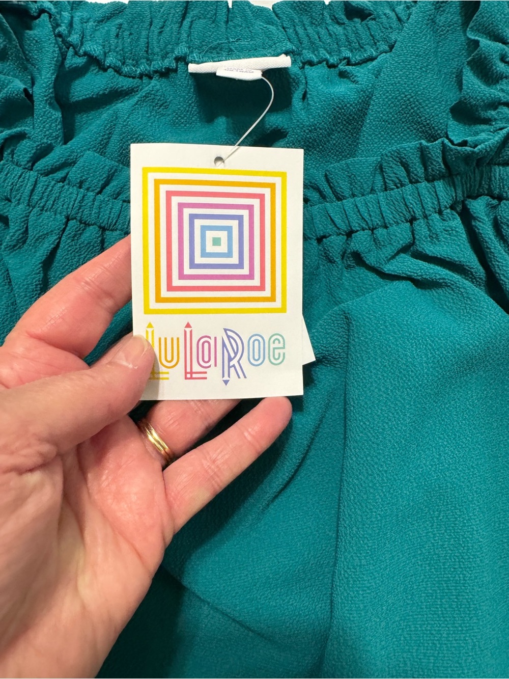 LuLaRoe Daisy Top Teal Ruffle Strap Blouse NWT Size Large - Picture 4 of 5